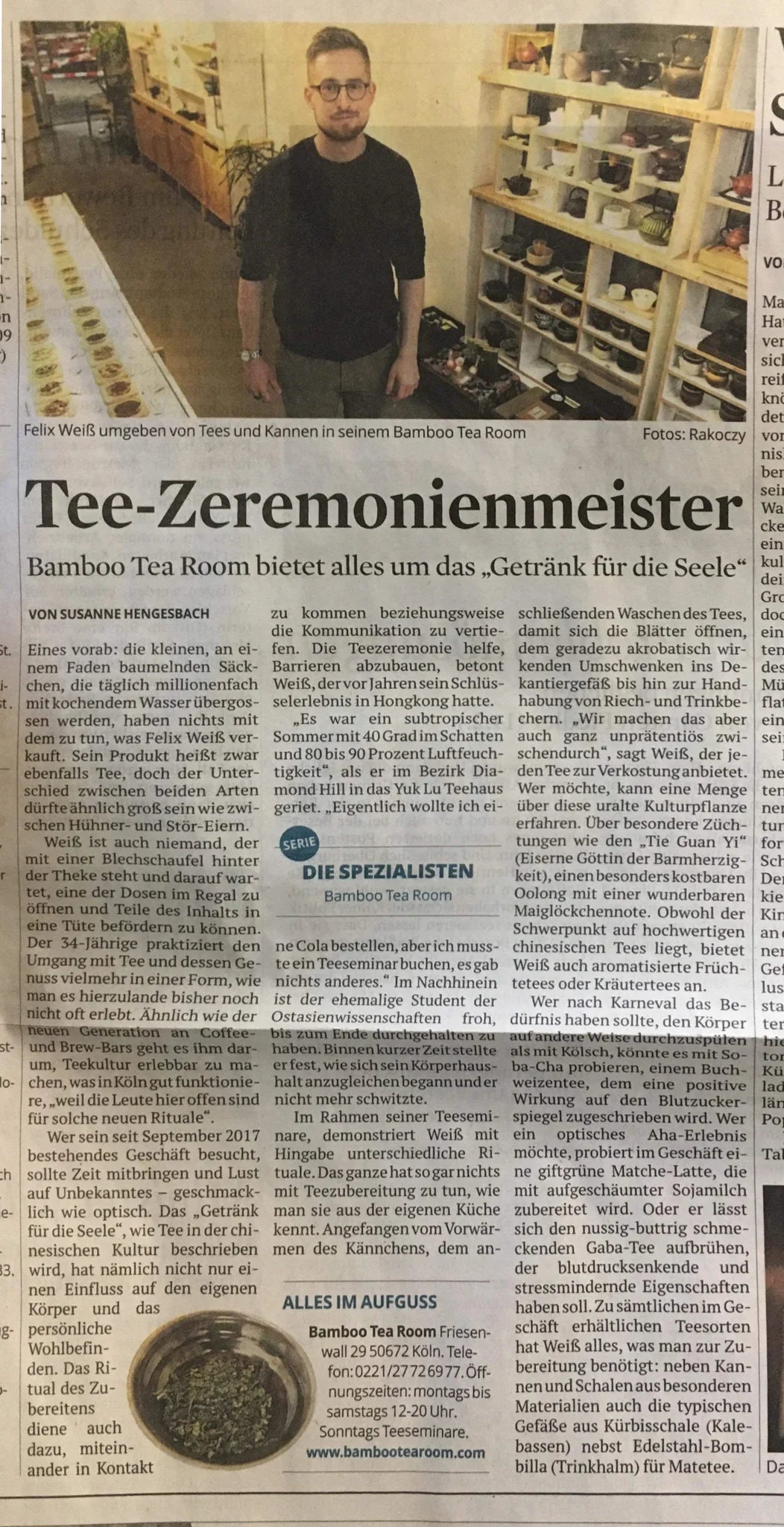 Bamboo Tea Room in der Kölner Stadt Anzeiger vorgestellt